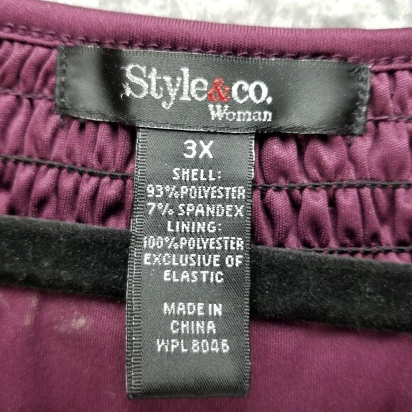 Style & Co Shirt Womens 3X Purple Layered Lace Smocked Scoop Neck Blouse - Picture 2 of 10